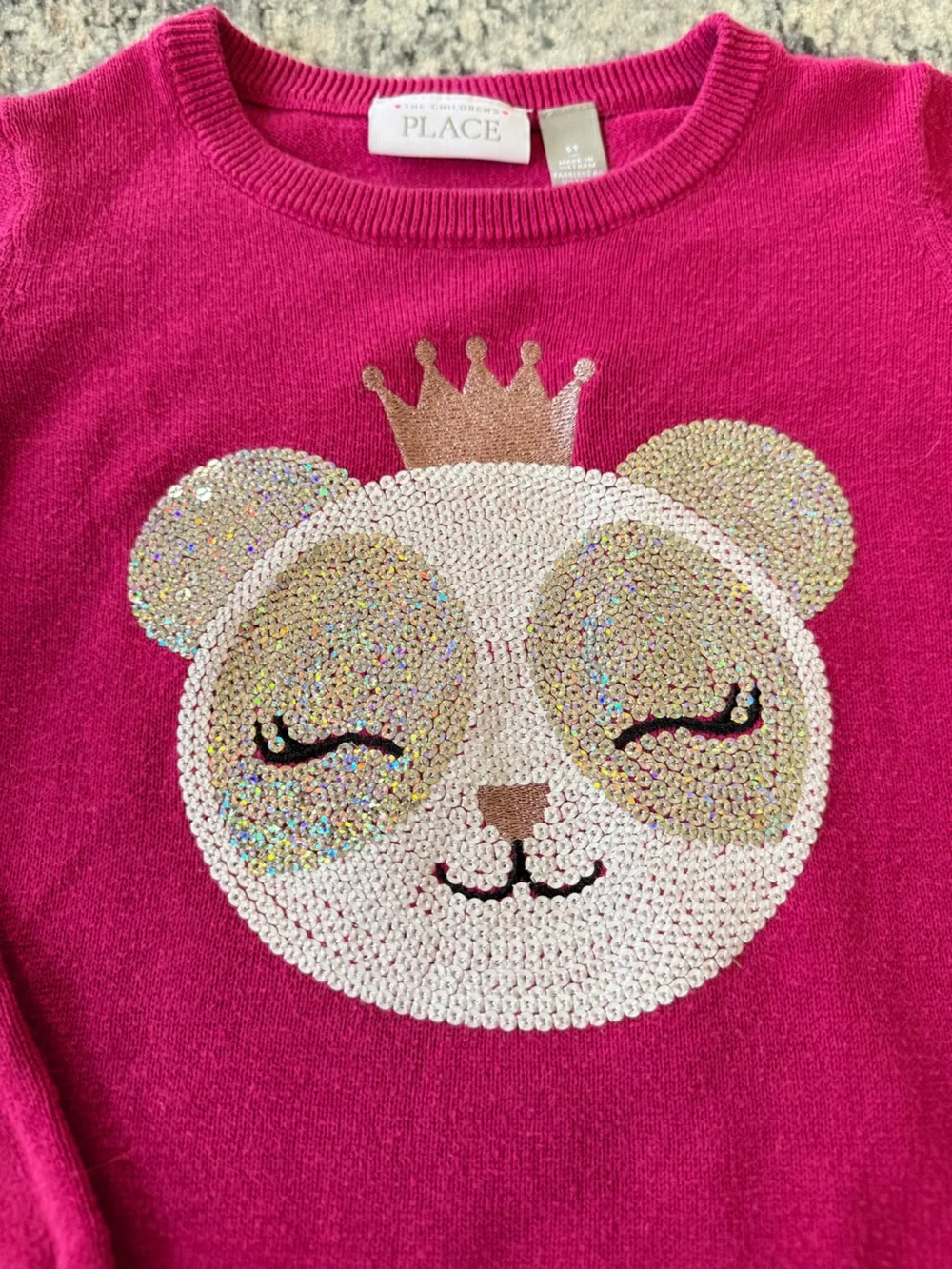 Children's Place Girls Pink Sweater with Sequin Bear 5T